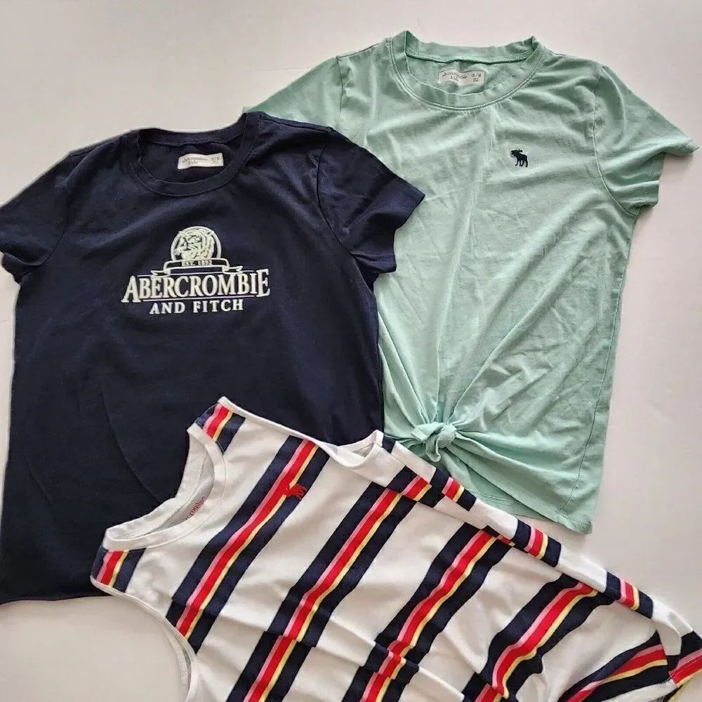 3 Abercrombie Kids 15/16  Girls Tees & Tie‎ Front Tank Navy Stripe